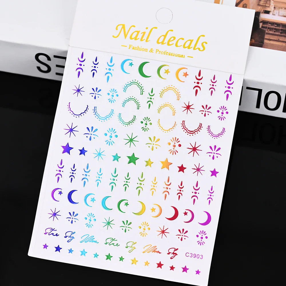 Gold Silver Wing Nail Art Stickers 3D Metal Chain Heart Love Sun Moon Star Gel Polish Adhesive Manicure Slider Decor Accessories (ONLINE ORDER ONLY)