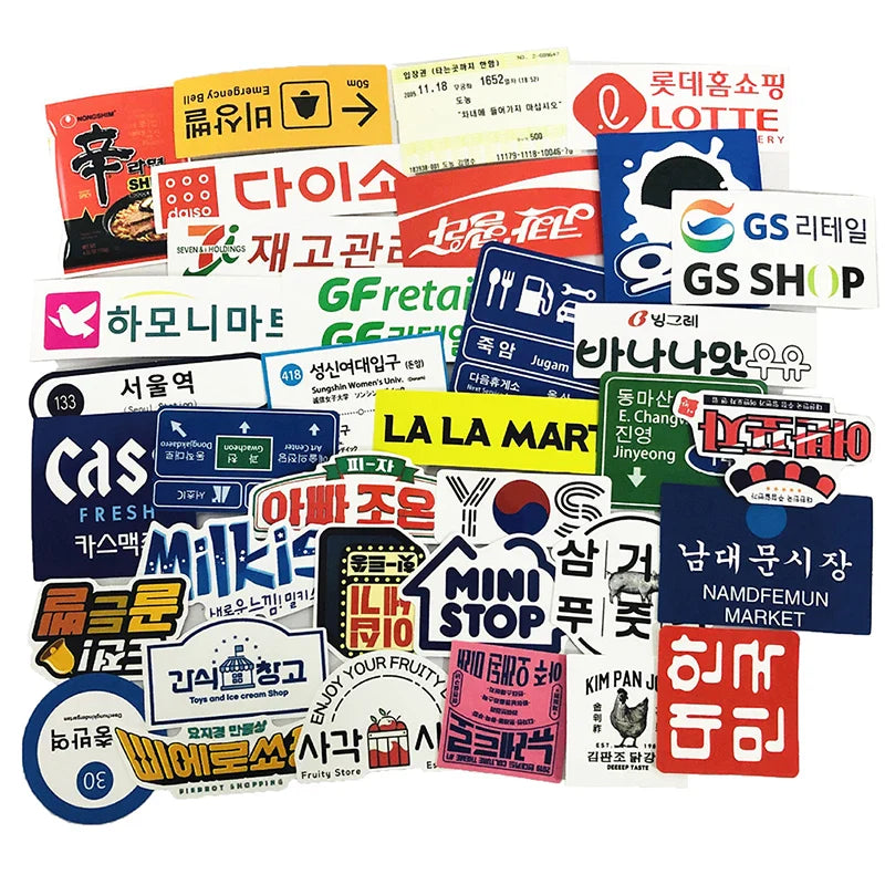 31pcs Japanese korea stop sign logo Stickers Pack For On The Laptop Fridge Phone Skateboard Travel Suitcase Sticker (ONLINE ORDER ONLY)