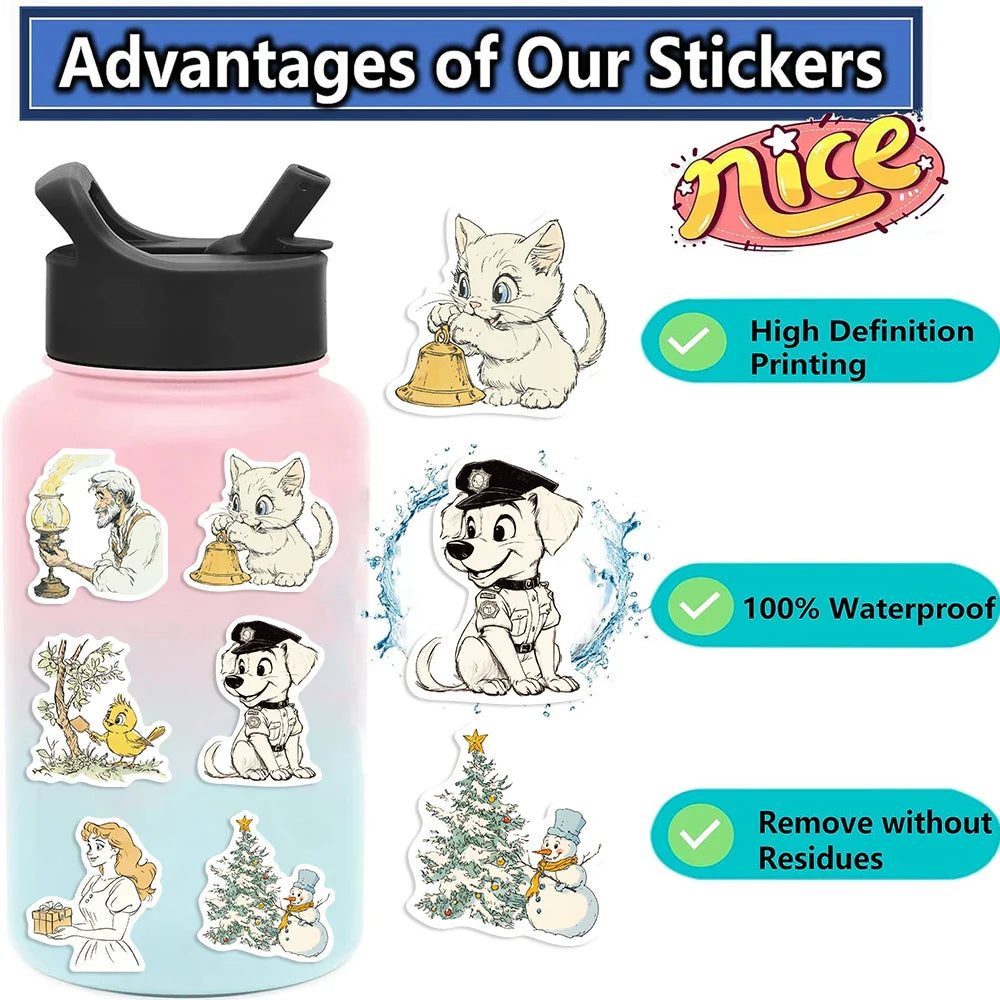 50pcs Fluffy Holiday and Funny Animals Stickers For Water Bottles Laptop Skateboard Computer Vinyl Waterproof Stickers (Online Order Only)
