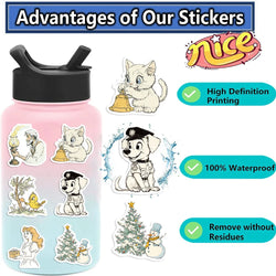 50pcs Fluffy Holiday and Funny Animals Stickers For Water Bottles Laptop Skateboard Computer Vinyl Waterproof Stickers (Online Order Only)