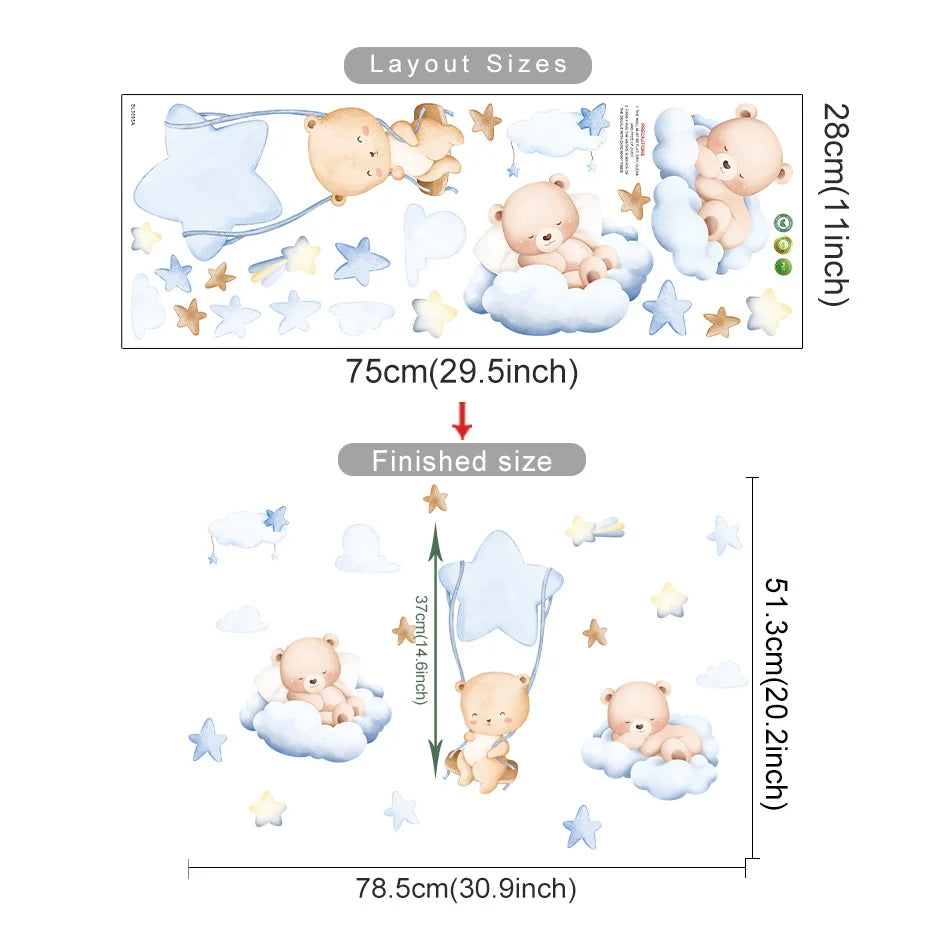 Cartoon Bear Cloud Star Nursery Wall Stickers Kids Room Decor (ONLINE ORDER ONLY)