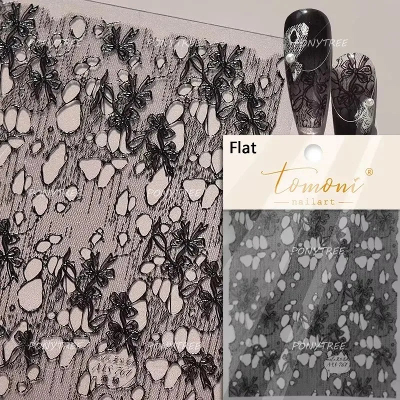 Gird Lace Bowknot Love Heart Flower Fabric Printing Frame Bow Tie Rococo Pattern Daisy Tender Nail Art Stickers Manicure Decals (ONLINE ORDER ONLY)