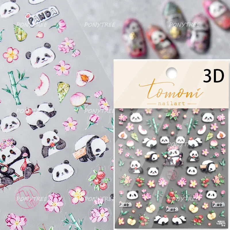 Panda Bamboo Butterfly Pattern Totem Figure Peony Flower Love Heart Adhesive Nail Art Stickers Embroidery Pearl Manicure Decals (ONLINE ORDER ONLY)