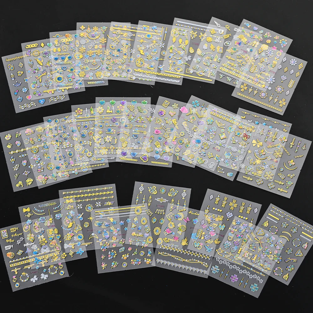 30 Sheet 3D Flower Nail Stickers Decals 6.5*5cm Transparent White Floral Leaf Butterflies Heart Nail Art Adhesive Strip Supplies (ONLINE ORDER ONLY)