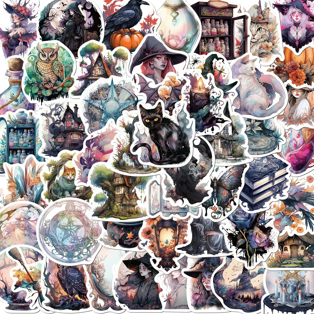 Magic Witch Gothic Anime Stickers - 10/30/50PCS Decorative Decals for Skateboard, Phone, Laptop, Suitcase (Online Order Only)