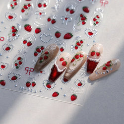 Mini Fruit Cherry Charming Strawberry Ribbon Line Bowknot Jelly Charming Chic Self Adhesive Nail Art Stickers Manicure Decals (ONLINE ORDER ONLY)