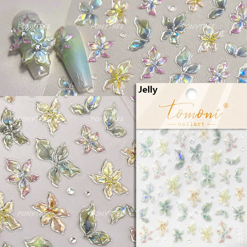 Spotless Lily Lilium Flowers Moon Pearl Crown Lily-white Pearl Necklace Pendant Self Adhesive Nail Art Stickers Manicure Decals (Online Order Only)