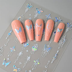 1pcs Butterfly Floral Nail Art Stickers Magic Shell Light Laser Black/White Nail Decoration Butterfly Slider Manicure Ornaments* (Online Order Only)
