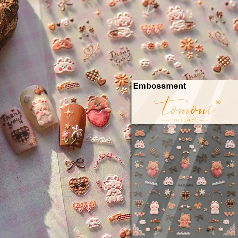 Cookies Chocolate Love Heart Flower Bowknot Rabbit Bunny Lace Bear Star Bouquet Rabbit Adhesive Nail Art Sticker Manicure Decal (ONLINE ORDER ONLY)