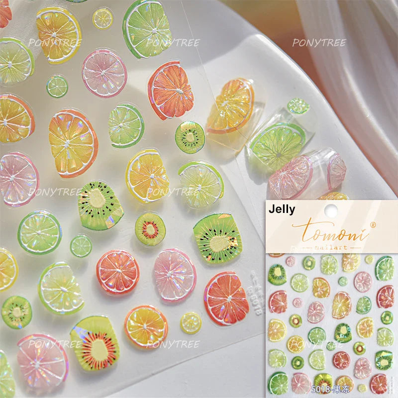 Colored Shiny Jelly Claw Paw Pudding Dessert Cherry Bowknot Cake Bow Tie Drink Food Love Heart Nail Art Sticker Manicure Decal (ONLINE ORDER ONLY)