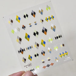 French Style Geometric Black White Square Grid Rhombus Stripe 3D Self Adhesive Nail Art Stickers Shiny Rhinestone Manicure Decal (ONLINE ORDER ONLY)