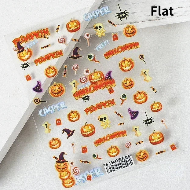 Cat Eye Halloween Terror Spider Cross Rose Love Heart Flower Snake Web Candy Bunny Thrilling Nail Art Stickers Manicure Decals (Online Order Only)