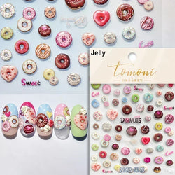 Colorful Food Pudding Alkali Water Bowknot Cream Fork Cup Bread Jelly Fruit Cartoon Cake Relief Nail Art Sticker Manicure Decals (ONLINE ORDER ONLY)