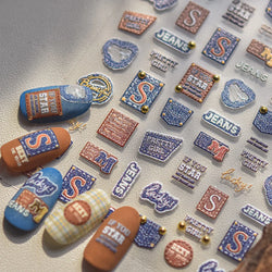 Round Jeans Square Sexy Blue Series Cowboy Lucky Beautiful Letter Self Adhesive Nail Art Sticker Pearl Rhinestone Manicure Decal (ONLINE ORDER ONLY)