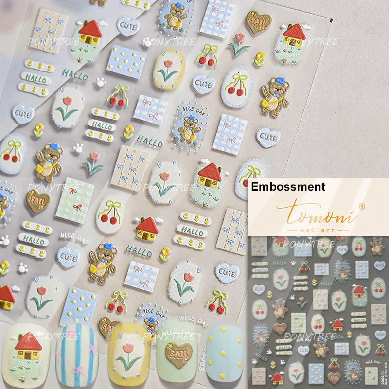 Bear Star Bowknot  Duck Cherry House Mini Flower Butterfly Line Bow Tie Apple Gird Cute Chic Nail Art Stickers Manicure Decals (ONLINE ORDER ONLY)