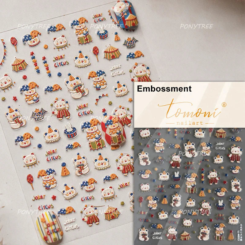 Cute Bear Teddy Birthday Party Maillard Bear Cake Flower Bouquet Lucky Love Heart 5D Adhesive Nail Art Sticker Manicure Decals (Online Order Only)