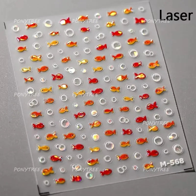 Lotus Flower Leaf Goldfish Ripple Wavelet Water Droplet Lotus Pond Brocaded Carp Self Adhesive Nail Art Stickers Manicure Decals (Online Order Only)