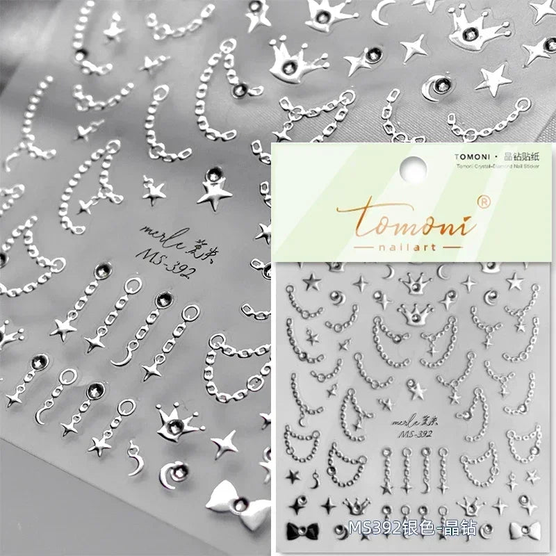Colorful Rhinestone Laser Star Bronzing Gold Silver Pearl 5D Relief Self Adhesive Nail Art Decoration Sticker 3D Manicure Decals (ONLINE ORDER ONLY)