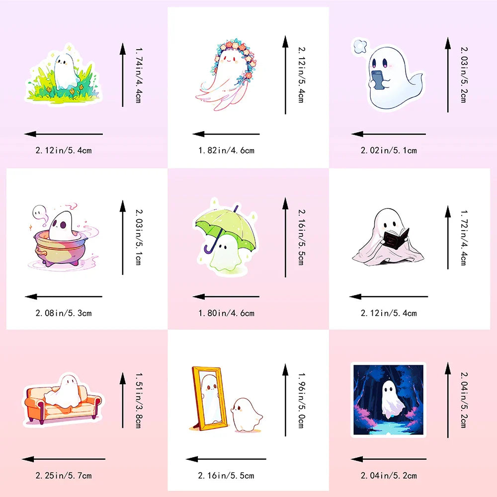 10/30/50PCS Cute Halloween Ghost Stickers Funny Cartoon Sticker For Kids DIY Notebook Fridge Phone Luggage Laptop Bike Decal Toy (ONLINE ORDER ONLY)