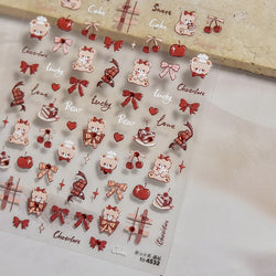 Bowknot Bear Cake Chocolates Food Star Cherry Apple Cook Love Heart Adhesive Nail Art Sticker Rhinestone Reliefs Manicure Decal (ONLINE ORDER ONLY)
