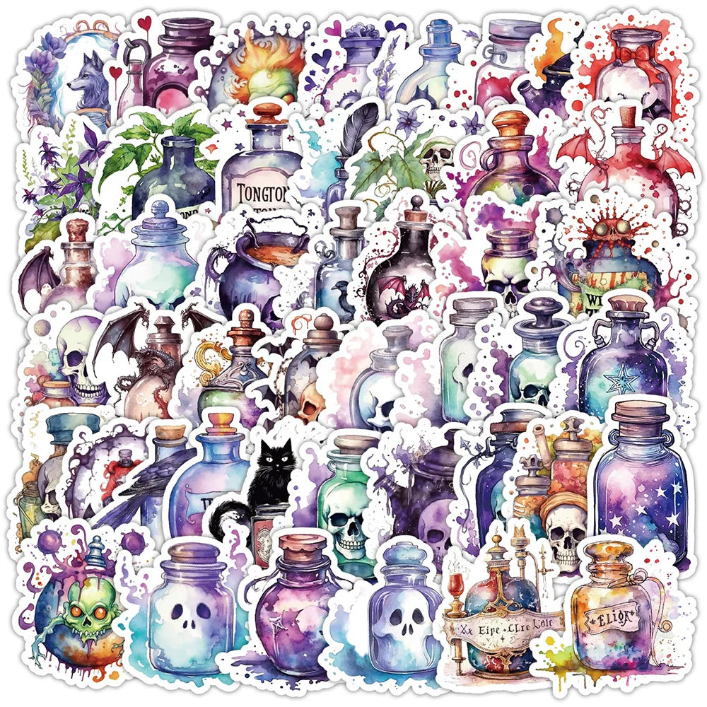 Cartoon Magic Potion Stickers Decals for Laptop Scrapbook Suitcase Fridge Kids Toys (Online Order Only)