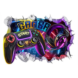 3D Broken Wall Hole Art Gamer Gamepad Vinyl Mural Stickers for Home Kids Room Boy Bedroom Play Zone Decoration Video Game Poster (ONLINE ORDER ONLY)