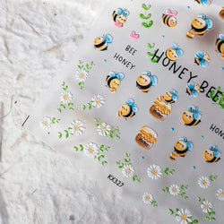 Cute Bee Honey Jar Daisy Flowers Gather Honey Pot Love Heart Green Leaves Reliefs Self Adhesive Nail Art Stickers Manicure Decal (ONLINE ORDER ONLY)