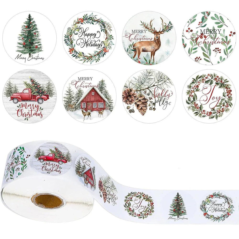 100-500pcs Merry Christmas Stickers 1 inch Self-adhesive Holiday Stickers For Christmas Decors Wedding Party Cards Label (Online Order Only)