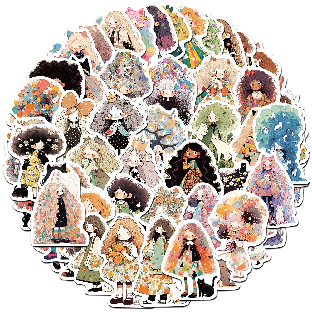 Little Fresh Graffiti Girl Stickers for Suitcase, Skateboard, Laptop, Luggage, Fridge, Phone, Car - 10/30/60pcs (ONLINE ORDER ONLY)