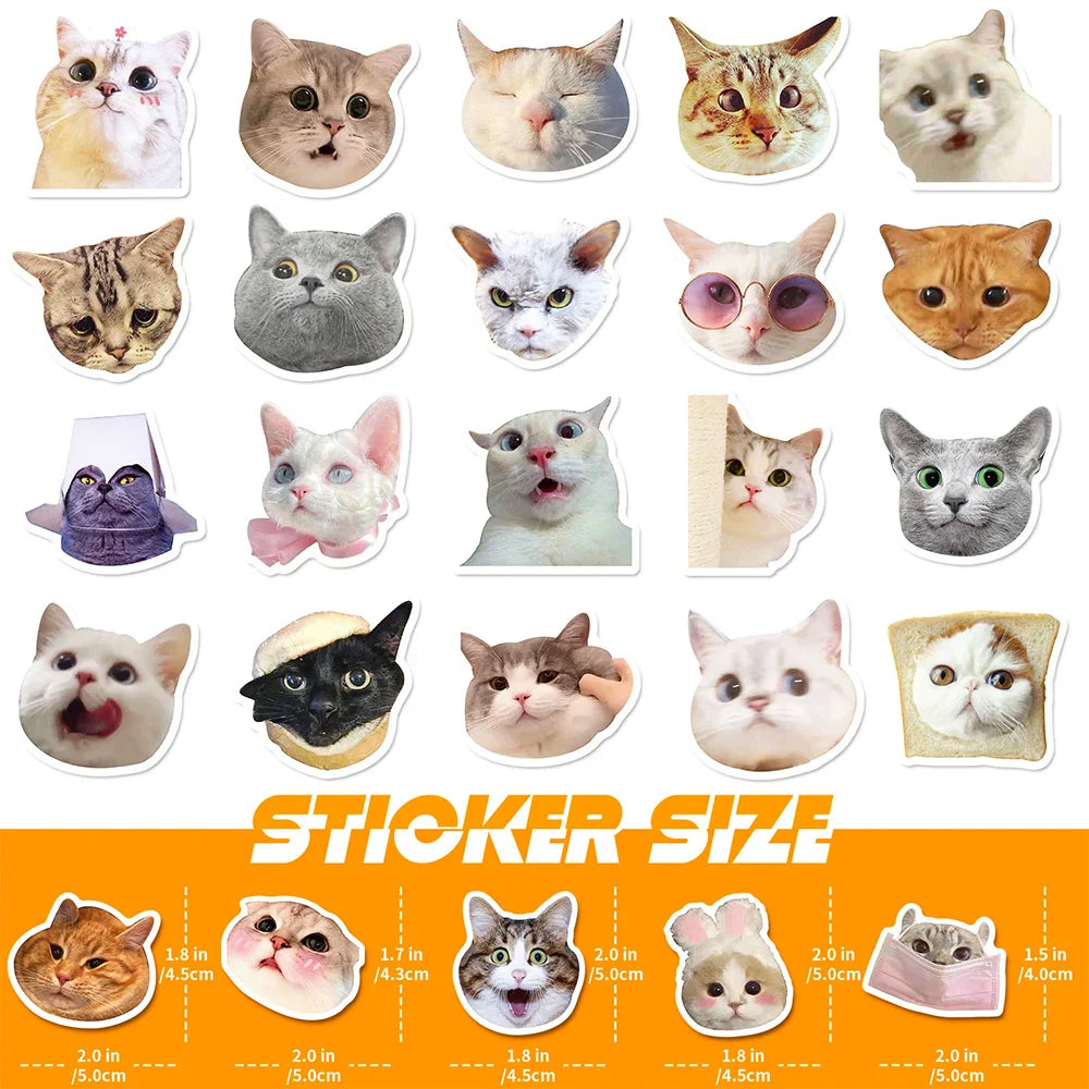 10/30/50/100pcs Cute Funny Meme Animal Cat Kitty Stickers Decals Laptop Notebook Luggage Car Decoration Sticker Kids Classic Toy (ONLINE ORDER ONLY)