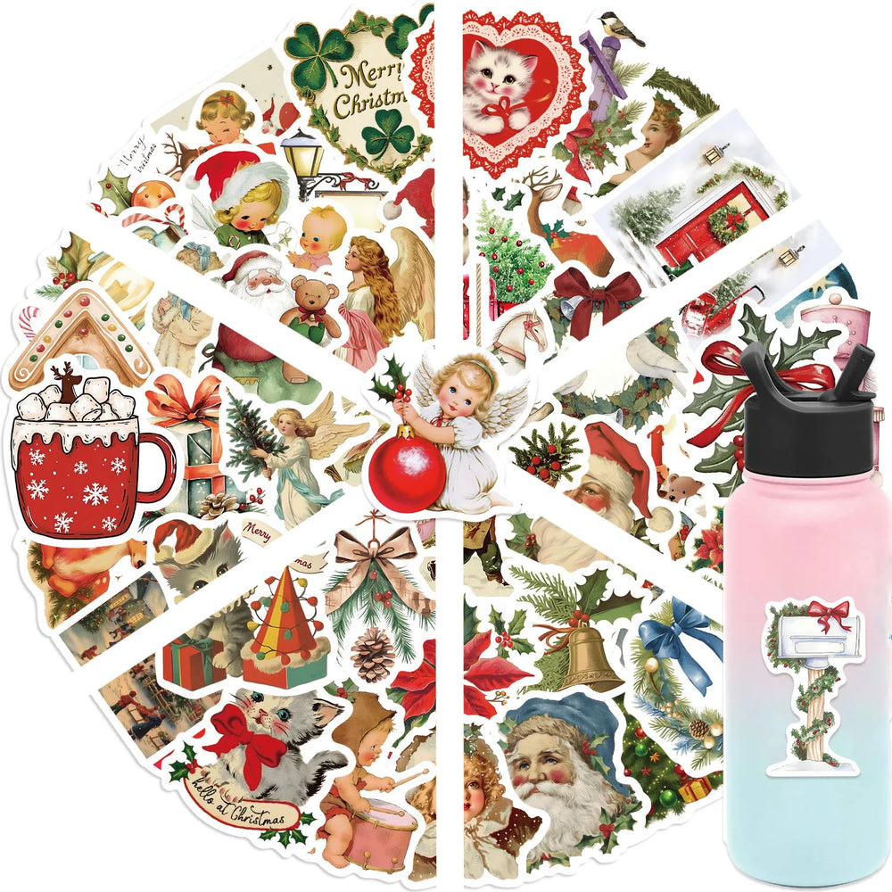 56Pcs Romantic Christmas Stickers Crafts Scrapbooking Book Label Decorative Christmas Tree Sticker DIY Stationery Notebook (ONLINE ORDER ONLY)
