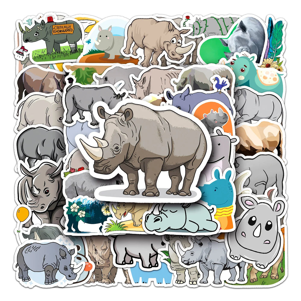 50Pcs Rhino Cartoon Waterproof Vinyl Stickers for Skateboard Snowboard (Online Order Only)