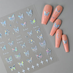 1pcs Butterfly Floral Nail Art Stickers Magic Shell Light Laser Black/White Nail Decoration Butterfly Slider Manicure Ornaments* (Online Order Only)