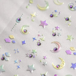 Dreamy Moon Star Cloud Butterfly Starrylight Rhinestone 5D Soft Embossed Relief Nail Art Sticker 3D Decal Decoration Manicure (ONLINE ORDER ONLY)
