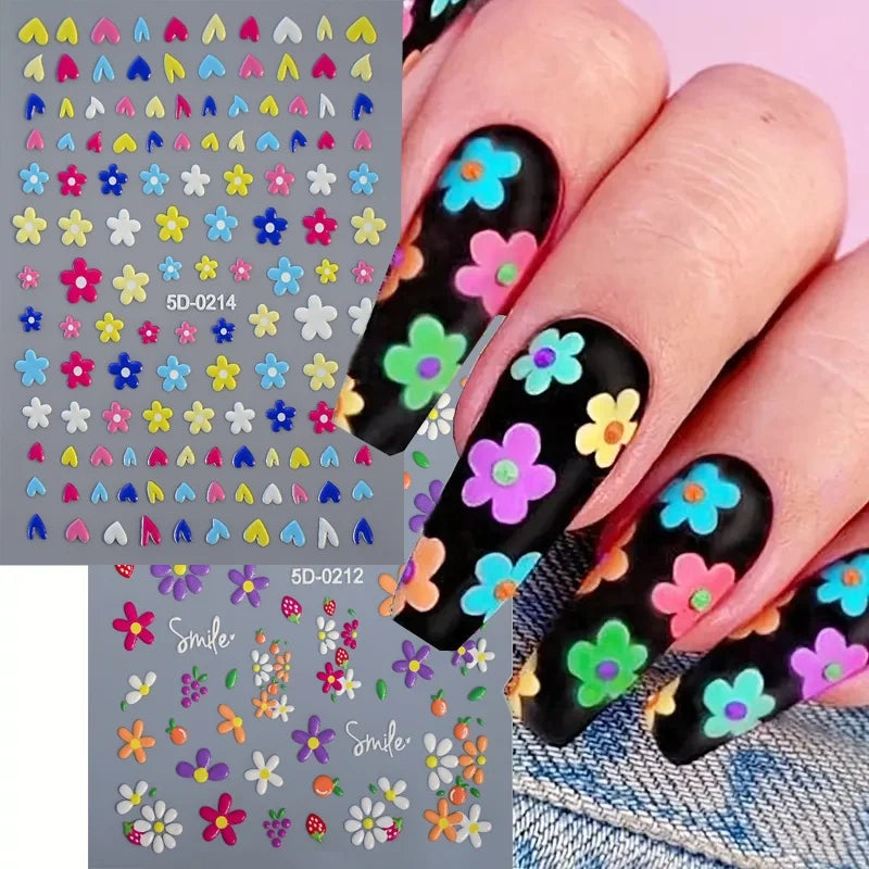 1pc 5D Flower Design Nail Art Stickers Colorful Flowers Nail Art Decals For DIY & Nail Salons Self-Adhesive Nail Art Supplies *^ (ONLINE ORDER ONLY)