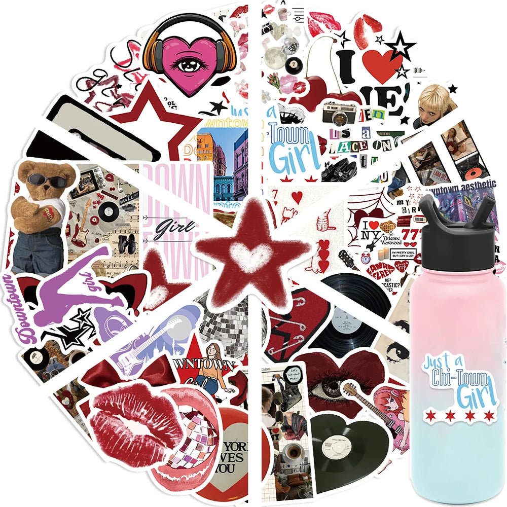 50PCS Downtown Y2K Girls Graffiti Stickers Decals DIY Decoration Notebook Skateboard Guitar Phone Bike Waterproof Kids Toy﻿ (Online Order Only)