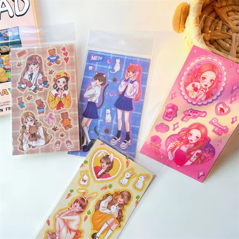 4pcs Cute Sweet Campus Girl Sticker Scrapbooking Decorative Diary DIY Idol Album Kawaii Stationery Stickers Art Supplies (ONLINE ORDER ONLY)