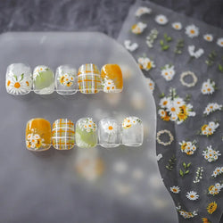 White Daisy Sunflower Green Leaves Wreath Garland Flower Cluster Bouquet Flat Adhesive Nail Art Sticker Manicure Decals Supplies (Online Order Only)