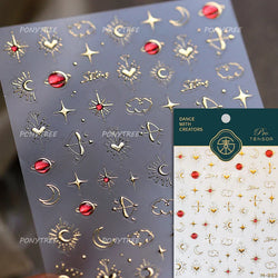 Pink Bowknot Star Moon Starburst Sun Polar Day Polar Night Sword Rose Flower Wreath Adhesive Nail Art Stickers Manicure Decals (ONLINE ORDER ONLY)