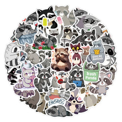 10/30/60PCS Kawaii Raccoon Stickers Cartoon Graffiti Cute Animal Decals DIY Ornament Car Bike Guitar Diary Scrapbook Kids Toy (ONLINE ORDER ONLY)