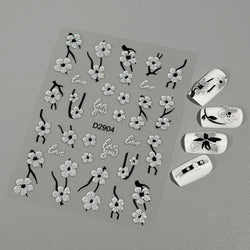 1pcs 5D Floral Nail Art Stickers Acrylic Flowers Decals with Glitter Self-Adhesive Elegant Silver Black Blossoms Theme Nail Art* (ONLINE ORDER ONLY)
