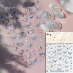 Blue Purple Tulip Flower Butterfly Garden Blossom Floral Charming Delicate 5D Relief Adhesive Nail Art Stickers Manicure Decals (ONLINE ORDER ONLY)