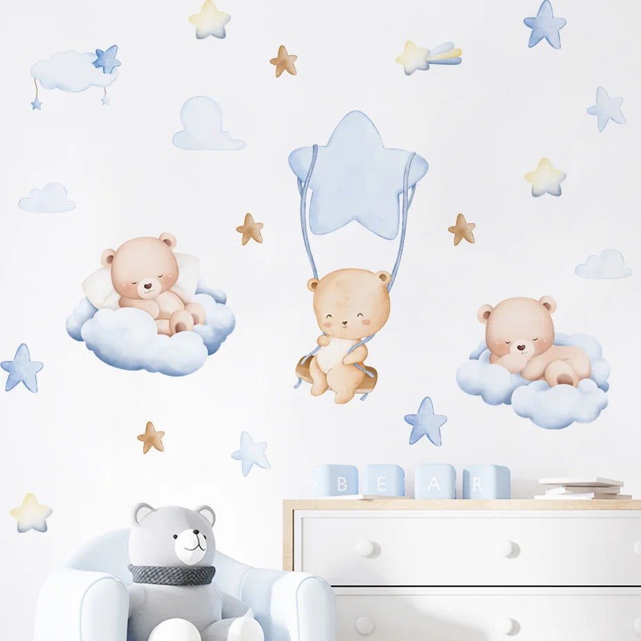 Cartoon Bear Cloud Star Nursery Wall Stickers Kids Room Decor (ONLINE ORDER ONLY)