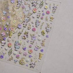 European Garden Angel Wing White Rose Flower Bed Vase Lace Bowknot Statue Adhesive Nail Art Decoration Sticker Manicure Decals (ONLINE ORDER ONLY)