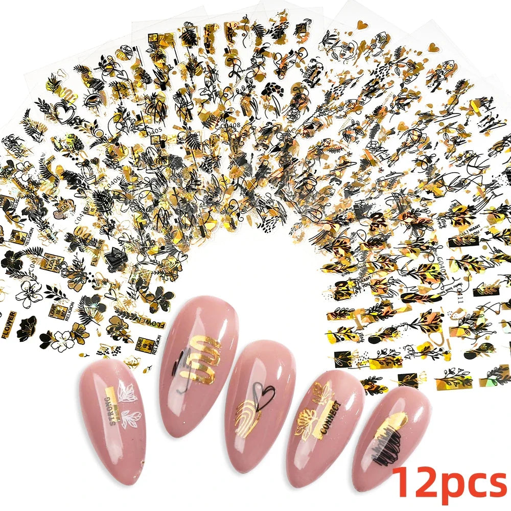 12PCS White Flowers Leaves 3D Nail Stickers Star/Moon/Sun Nail Art Decoration Decals Geometric Flower Stickers Nail Art Supplies (ONLINE ORDER ONLY)