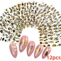 12PCS White Flowers Leaves 3D Nail Stickers Star/Moon/Sun Nail Art Decoration Decals Geometric Flower Stickers Nail Art Supplies (ONLINE ORDER ONLY)