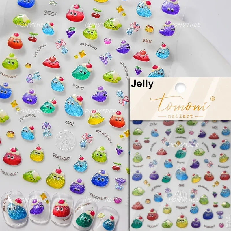 Colored Shiny Jelly Claw Paw Pudding Dessert Cherry Bowknot Cake Bow Tie Drink Food Love Heart Nail Art Sticker Manicure Decal (ONLINE ORDER ONLY)