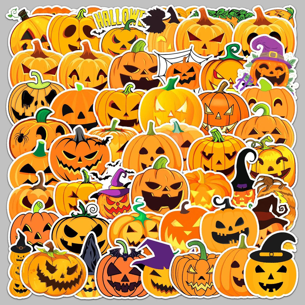 50pcs Horror Pumpkin Head Graffiti Stickers for Helmet, Wall, DIY Decoration (ONLINE ORDER ONLY)