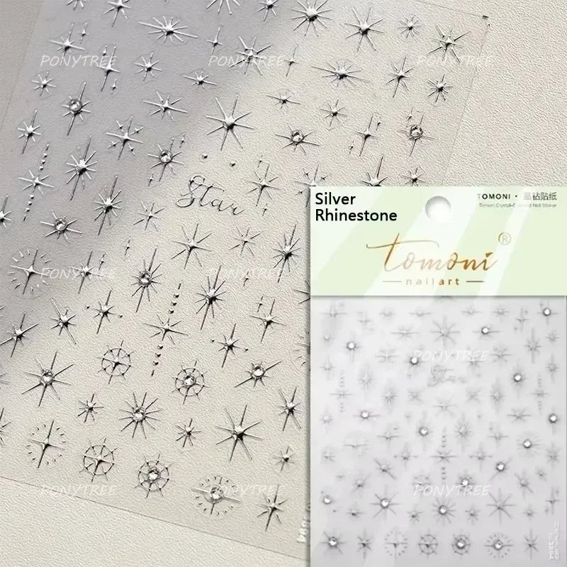 Romantic Purple Star Moon Butterfly Bowknot Retro Water Drop Gem Starburst Adhesive Nail Art Stickers Starlight Manicure Decals (ONLINE ORDER ONLY)