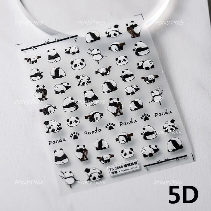 Panda Bamboo Butterfly Pattern Totem Figure Peony Flower Love Heart Adhesive Nail Art Stickers Embroidery Pearl Manicure Decals (ONLINE ORDER ONLY)